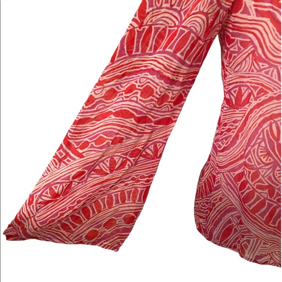 Trina Turk Silk Pink Red Tunic Blouse w/ Keyhole Opening - S - Picture 6 of 13